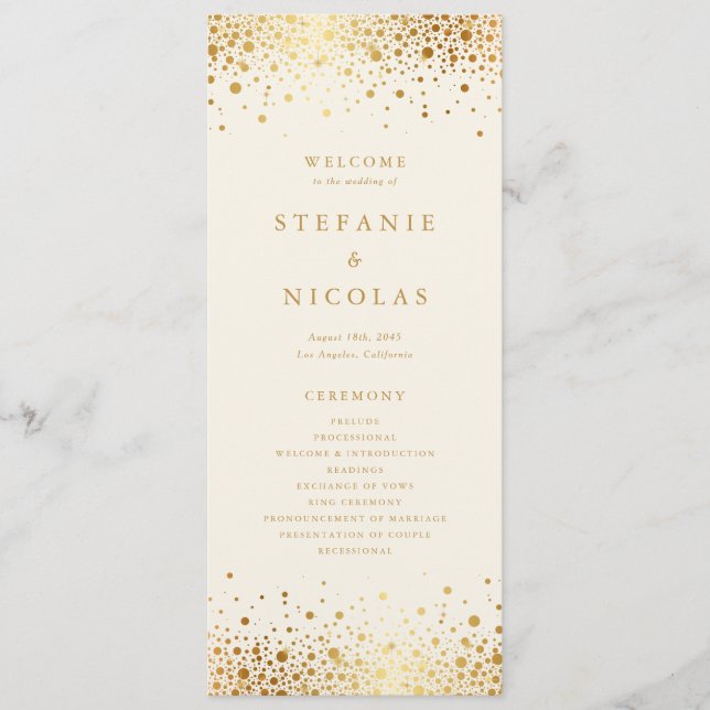 Faux Gold Foil Confetti Dots Ivory Wedding Program (Front)