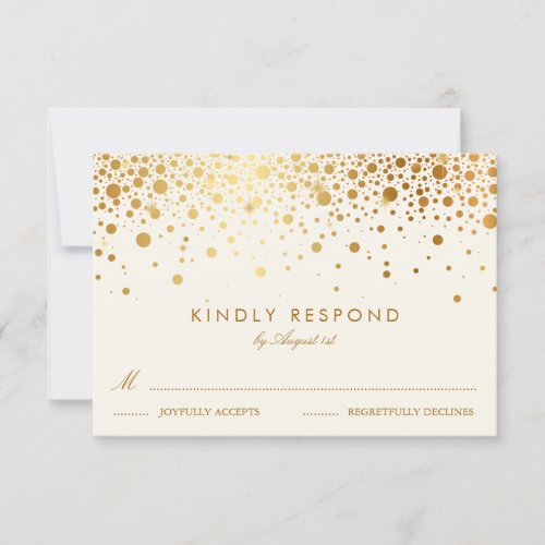 Faux Gold Foil Confetti Dots  Ivory Wedding RSVP