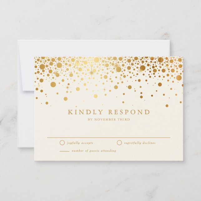 Faux Gold Foil Confetti Dots | Ivory Wedding RSVP (Front)