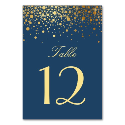 Faux Gold Foil Confetti Dots Navy Blue Table Number