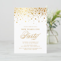 Faux Gold Foil Confetti Dots New Year's Eve Party Invitation