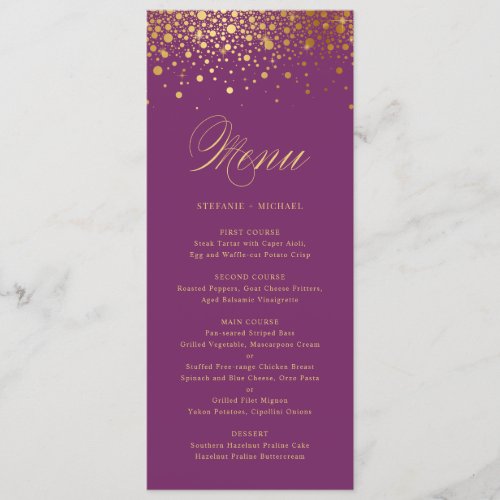 Faux Gold Foil Confetti Dots Purple Menu