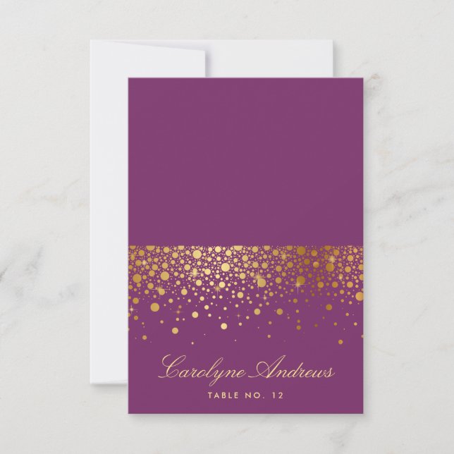 Faux Gold Foil Confetti Dots Purple Place Card (Front)