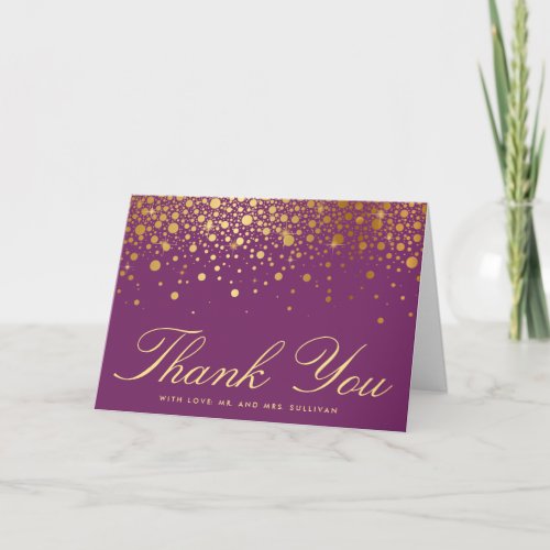 Faux Gold Foil Confetti Dots Purple Thank You Card