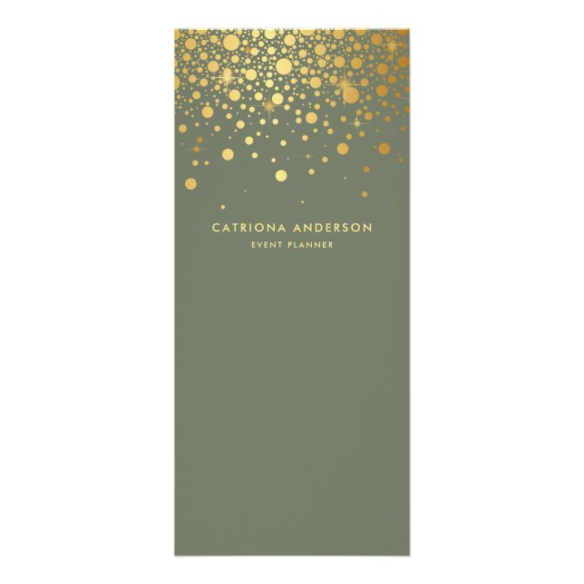 Faux Gold Foil Confetti Dots Taupe Green Business Rack Card (Front)