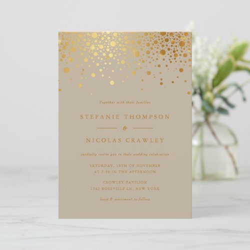 Gold Foil Confetti Dots Modern Wedding Invitation