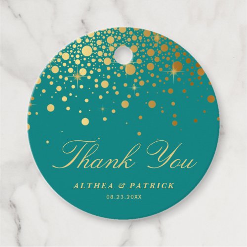 Faux Gold Foil Confetti Dots Teal Thank You Favor Tags