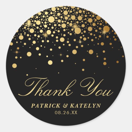 Faux Gold Foil Confetti Dots Thank You  Black Classic Round Sticker