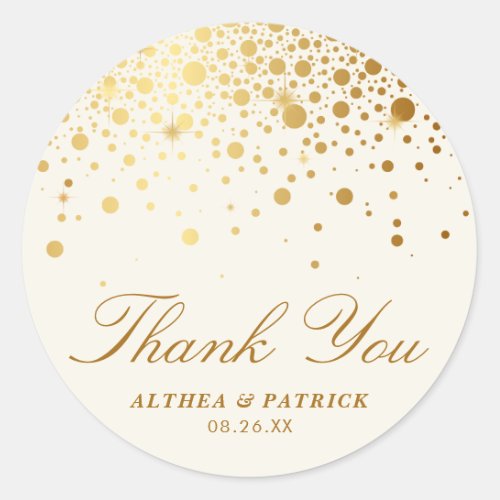 Faux Gold Foil Confetti Dots Thank You  Ivory Classic Round Sticker