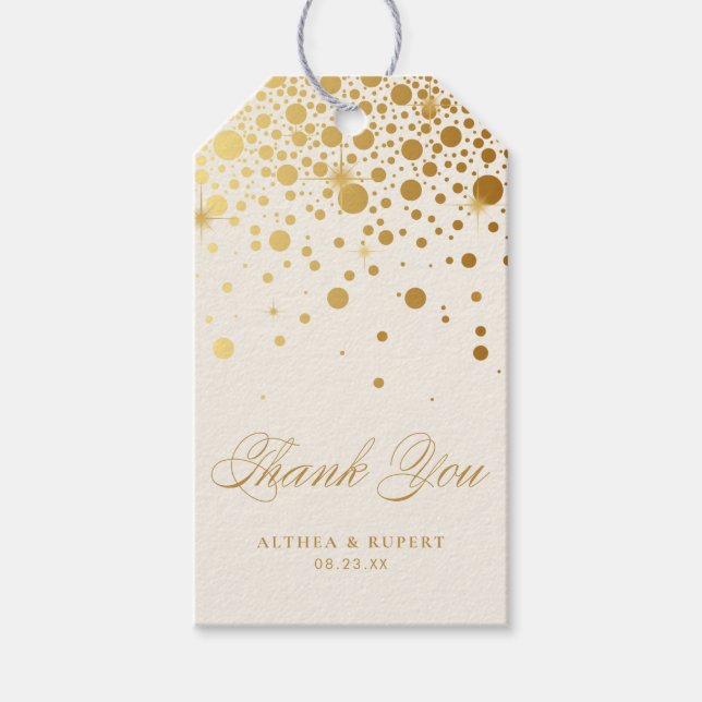 Faux Gold Foil Confetti Dots Thank You | Ivory Gift Tags (Front)