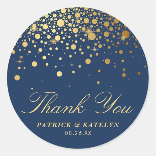 Faux Gold Foil Confetti Dots Thank You  Navy Blue Classic Round Sticker