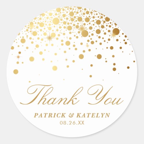 Faux Gold Foil Confetti Dots Thank You Sticker