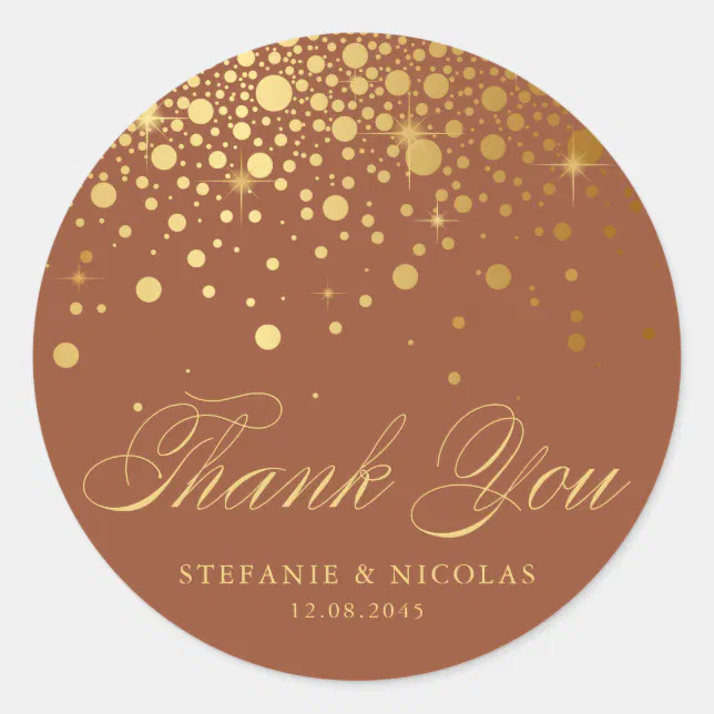 Faux Gold Foil Confetti Dots Thank You Terracotta Classic Round Sticker ...