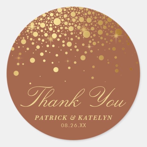 Faux Gold Foil Confetti Dots Thank You Terracotta Classic Round Sticker