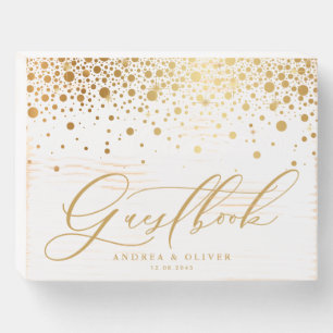 Faux Gold Foil Confetti Dots Wedding Guest Book Wooden Box Sign