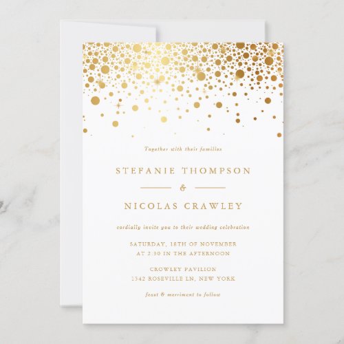 Gold Foil Confetti Dots Elegant Wedding Invitation