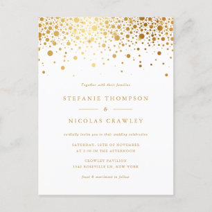 Faux Gold Foil Confetti Dots Wedding Invitation Postcard