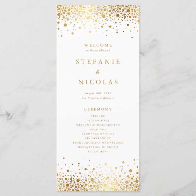 Faux Gold Foil Confetti Dots Wedding Program (Front)
