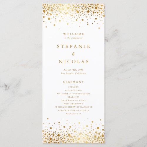 Faux Gold Foil Confetti Dots Wedding Program