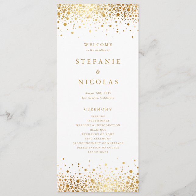 Faux Gold Foil Confetti Dots Wedding Program (Front)