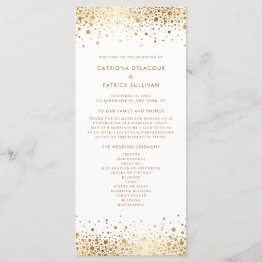 Faux Gold Foil Confetti Dots Wedding Program Zazzle Com