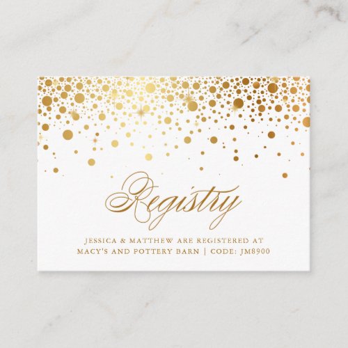 Faux Gold Foil Confetti Dots Wedding Registry Card