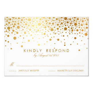 Faux Gold Foil Confetti Dots Wedding RSVP Card
