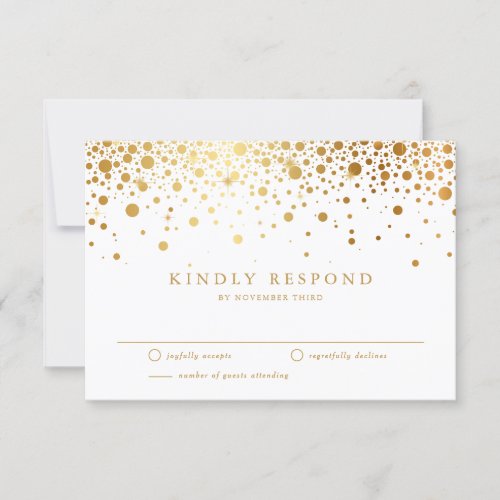 Faux Gold Foil Confetti Dots Wedding RSVP Card