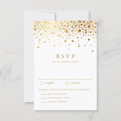 Faux Gold Foil Confetti Dots Wedding RSVP Card