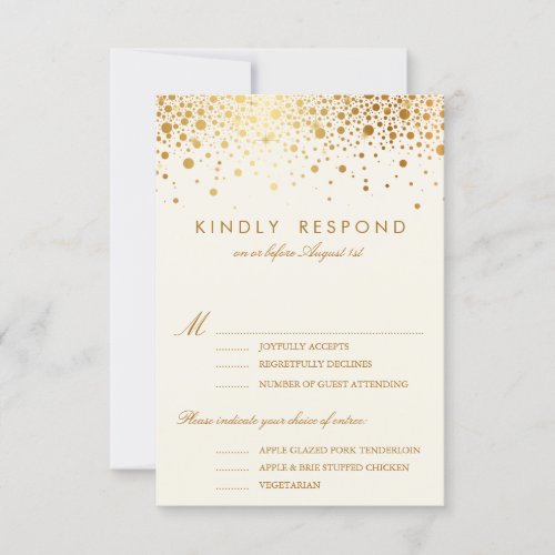 Faux Gold Foil Confetti Dots Wedding RSVP  Ivory