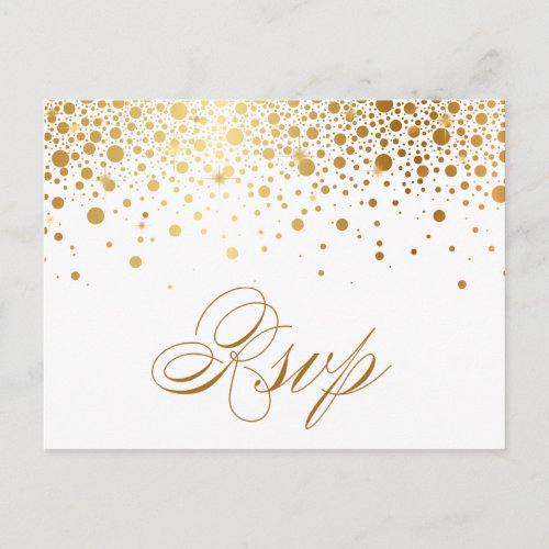 Faux Gold Foil Confetti Dots Wedding RSVP Postcard