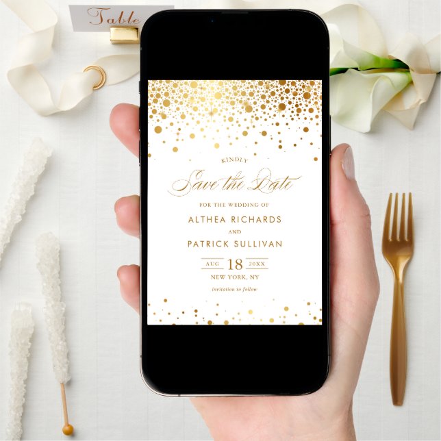 Faux Gold Foil Confetti Dots Wedding Save The Date (Front Digital)
