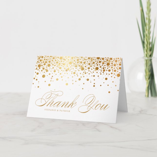 Faux Gold Foil Confetti Dots Wedding Thank You Card (Front)
