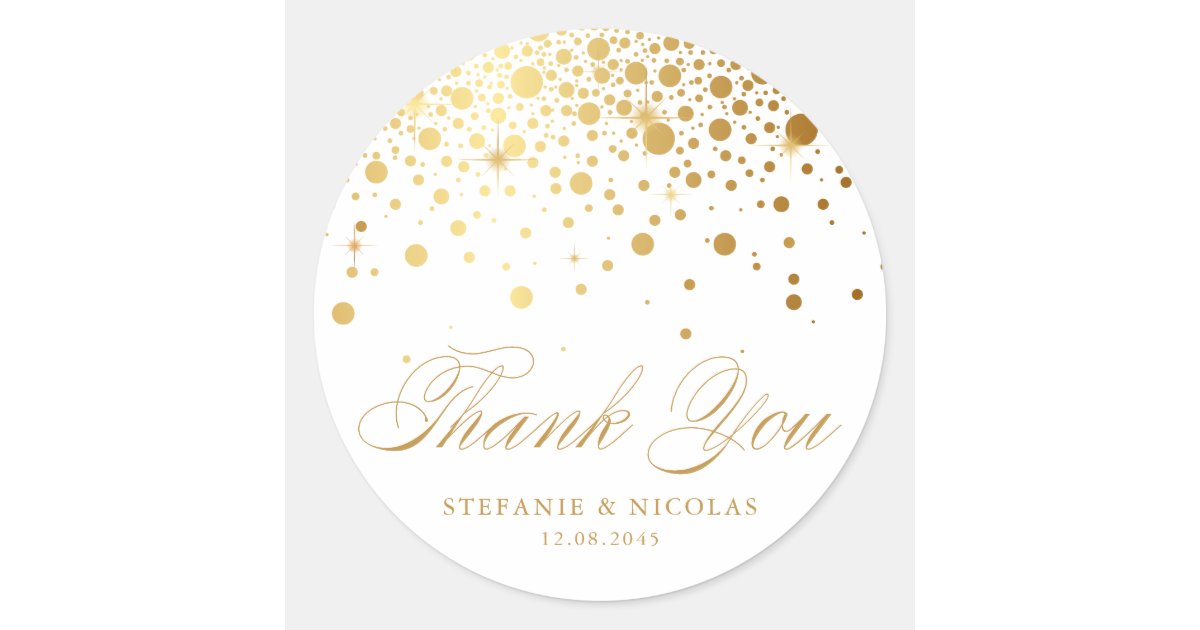 Faux Gold Foil Confetti Dots Wedding Thank You Classic Round Sticker ...