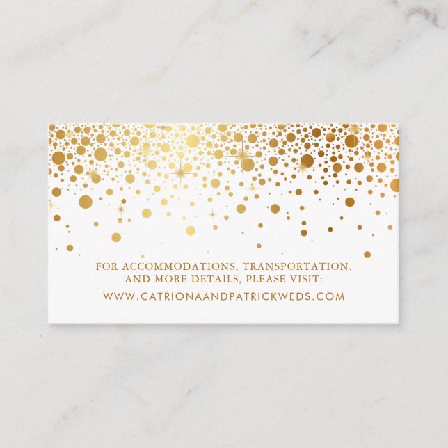 Faux Gold Foil Confetti Dots Wedding Website Card (Front)