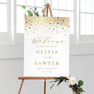Faux Gold Foil Confetti Dots Wedding Welcome Sign