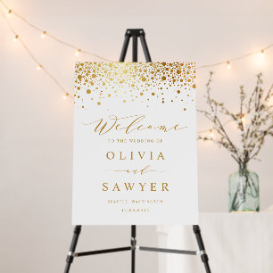 Faux Gold Foil Confetti Dots White Wedding Welcome Foam Board