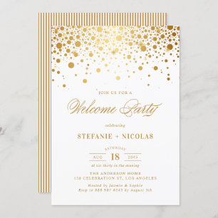 Faux Gold Foil Confetti Dots White Welcome Party Invitation