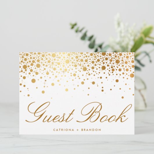 Faux Gold Foil Confetti Elegant Guest Book Sign (Standing Front)