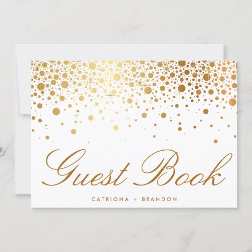 Faux Gold Foil Confetti Elegant Guest Book Sign 5x7 Paper Invitation Card