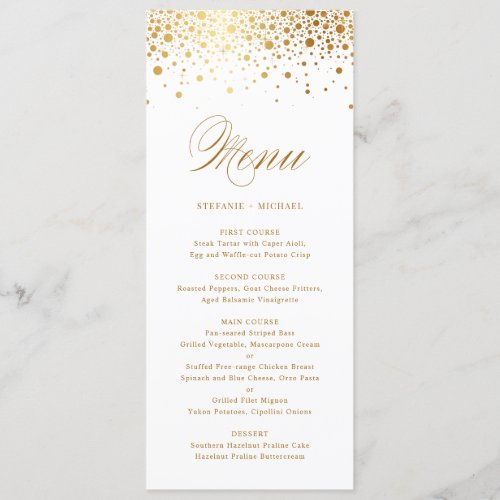 Faux Gold Foil Confetti Elegant Menu Card