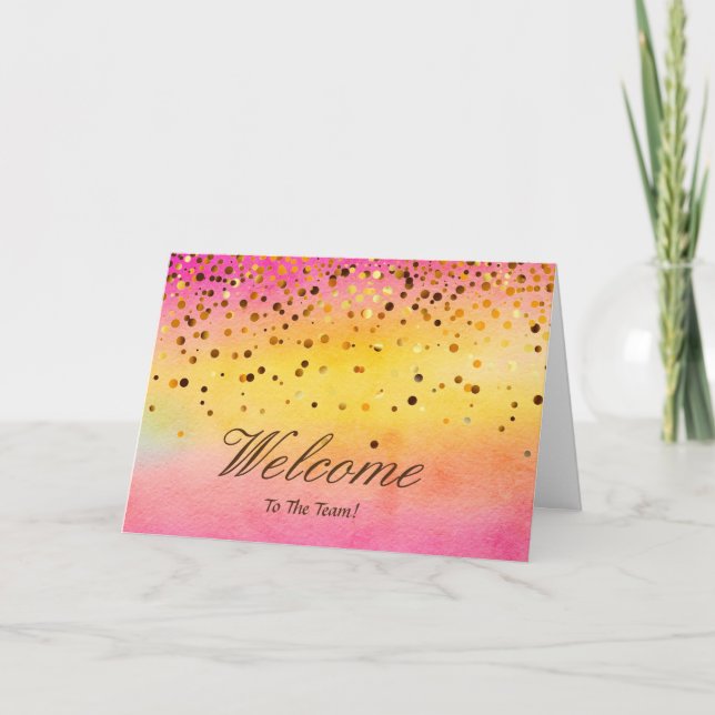 Faux Gold Foil Confetti Elegant Sparkles Welcome C Card (Front)