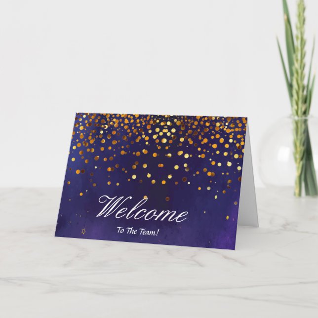 Faux Gold Foil Confetti Elegant Sparkles Welcome Card (Front)