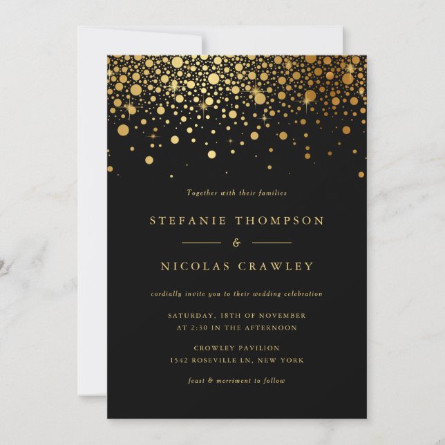 Faux Gold Foil Confetti Elegant Wedding Invitation (Front)