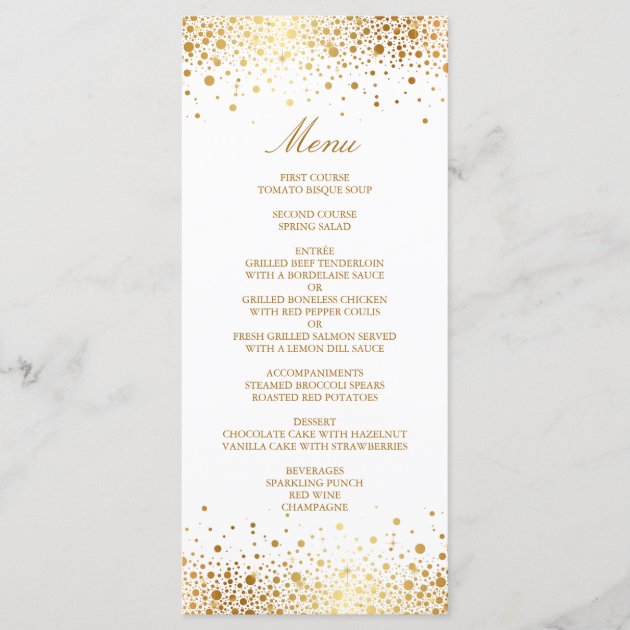 Faux Gold Foil Confetti Elegant Wedding Menu Card