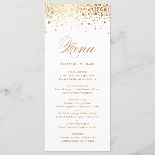 Faux Gold Foil Confetti Elegant Wedding Menu Card