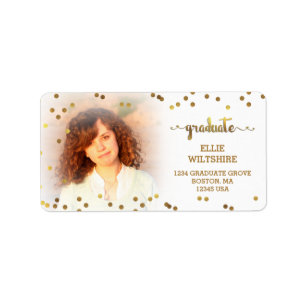 Faux Gold Foil Confetti Graduation Photo Label