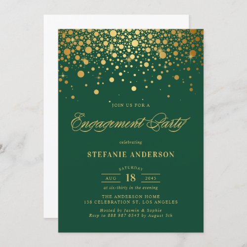 Faux Gold Foil Confetti Green Engagement Party Invitation