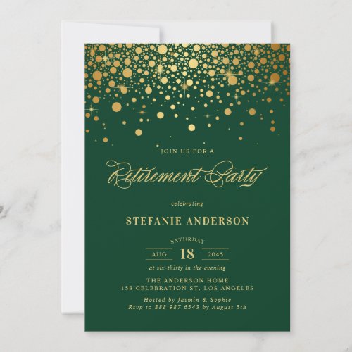 Faux Gold Foil Confetti Green Retirement Party