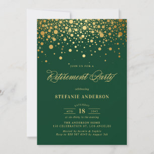 Faux Gold Foil Confetti Green Retirement Party Invitation
